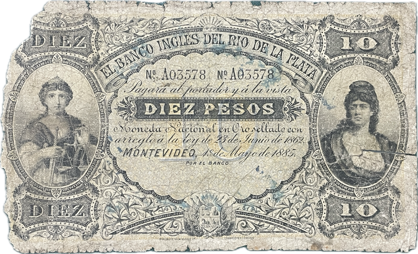 Uruguay - 1885 - 10 Pesos, El Banco Ingles del Rio de la Plata