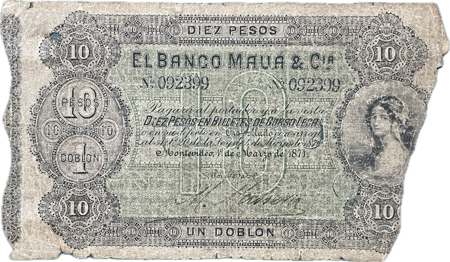 Uruguay - 1871 - 10 Pesos, El Banco Maua & Cia