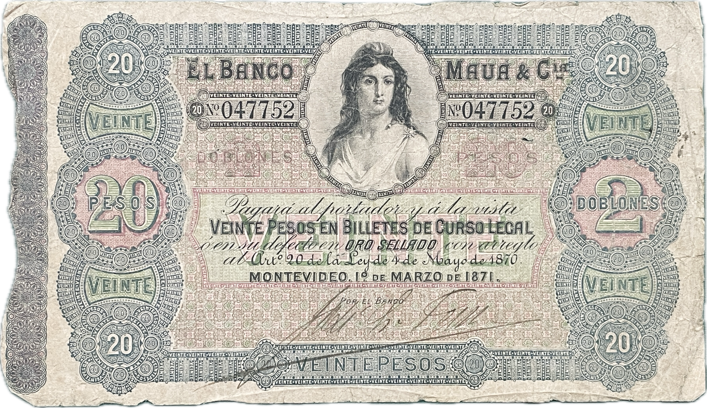 Uruguay - 1871 - 20 Pesos, El Banco Maua & Cia
