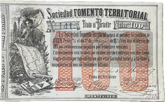 Uruguay - 1871 - 100 Pesos, Sociedad Fomento Territorial