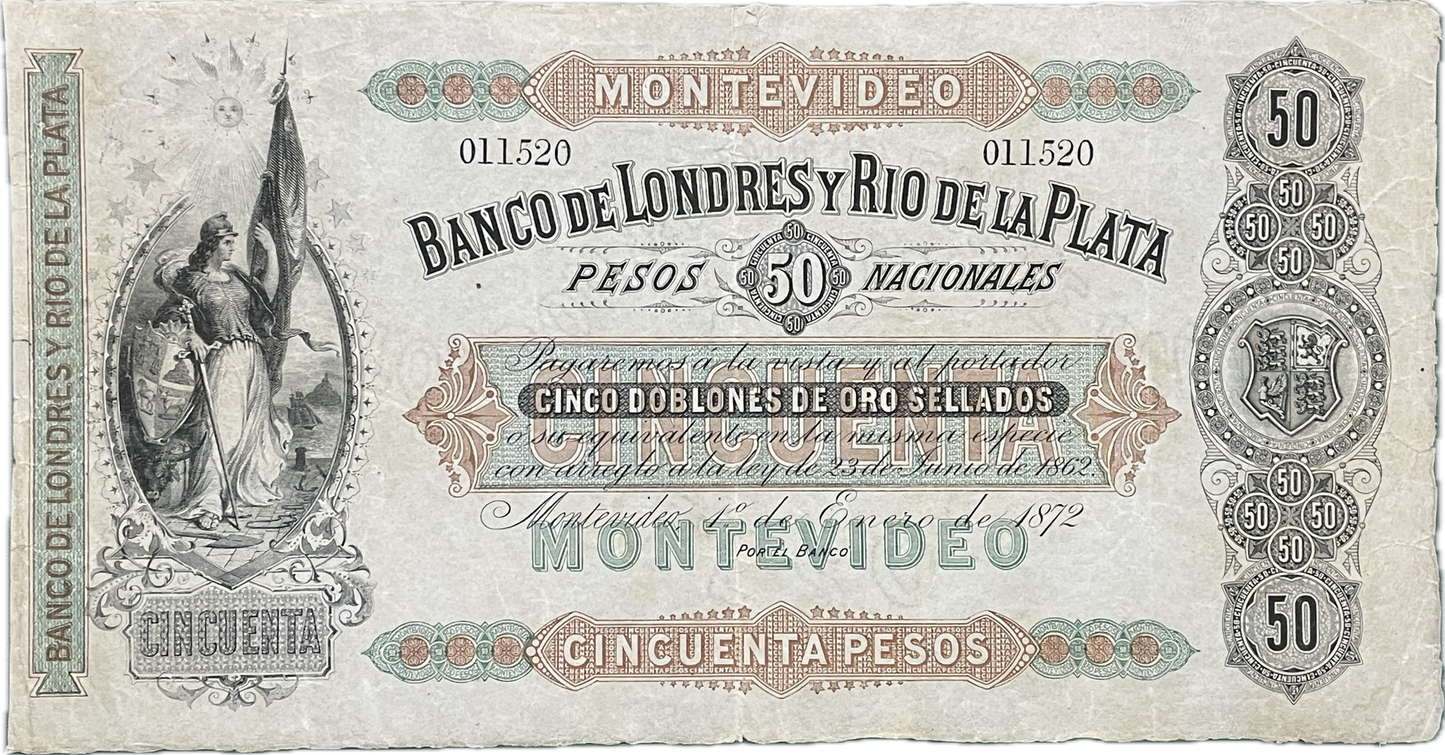 Uruguay - 1872 - 50 Pesos - Banco de Londres