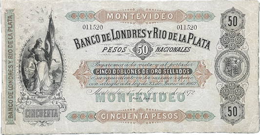 Uruguay - 1872 - 50 Pesos - Banco de Londres