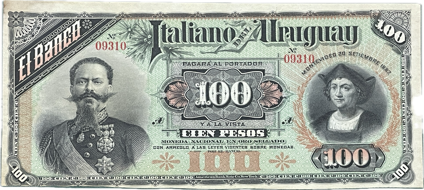 Uruguay - 1887 - 100 Pesos - Banco Italiano del Uruguay