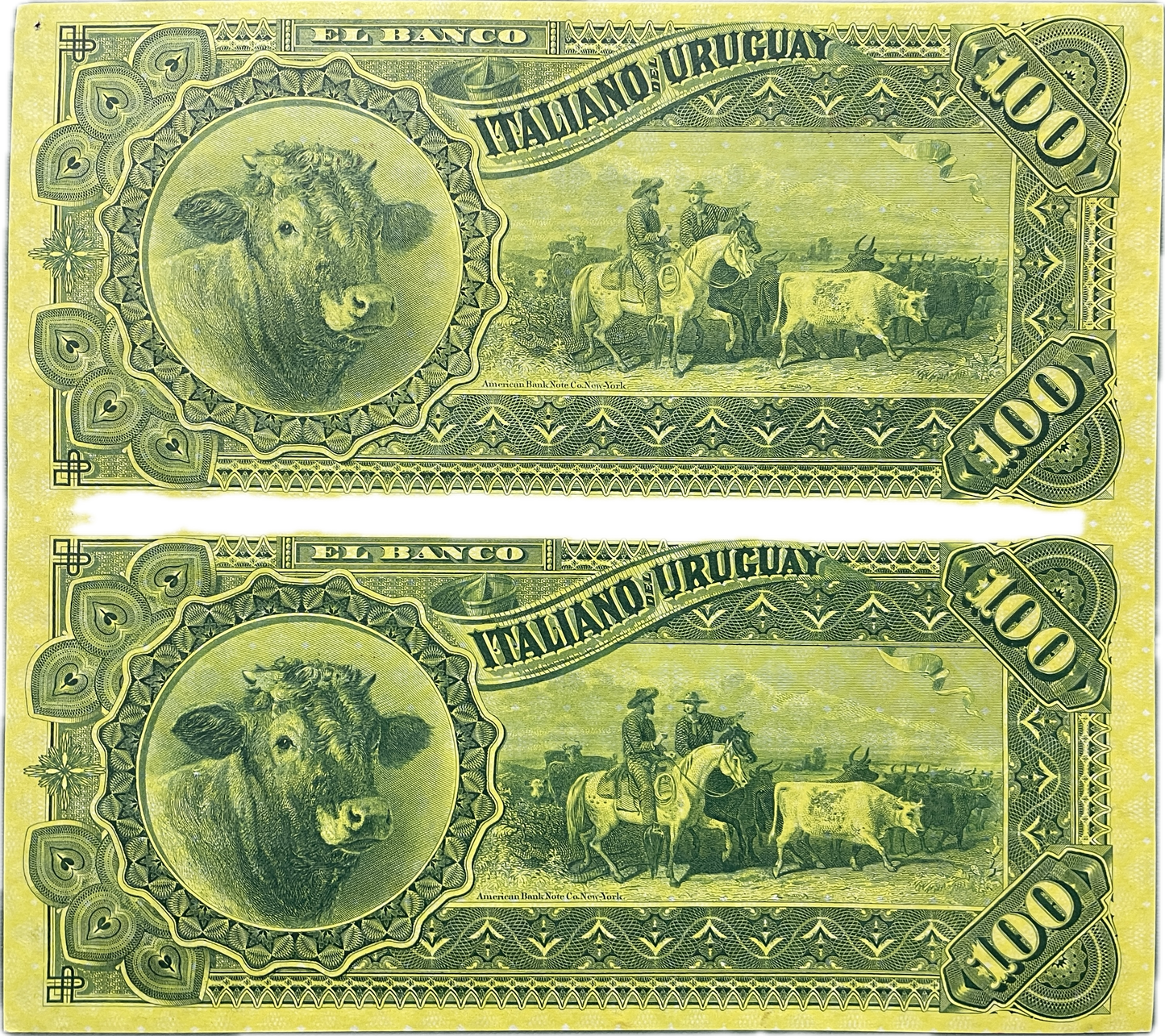 Uruguay - 1887 - 100 Pesos - Plancha de 2 billetes - El Banco Italiano