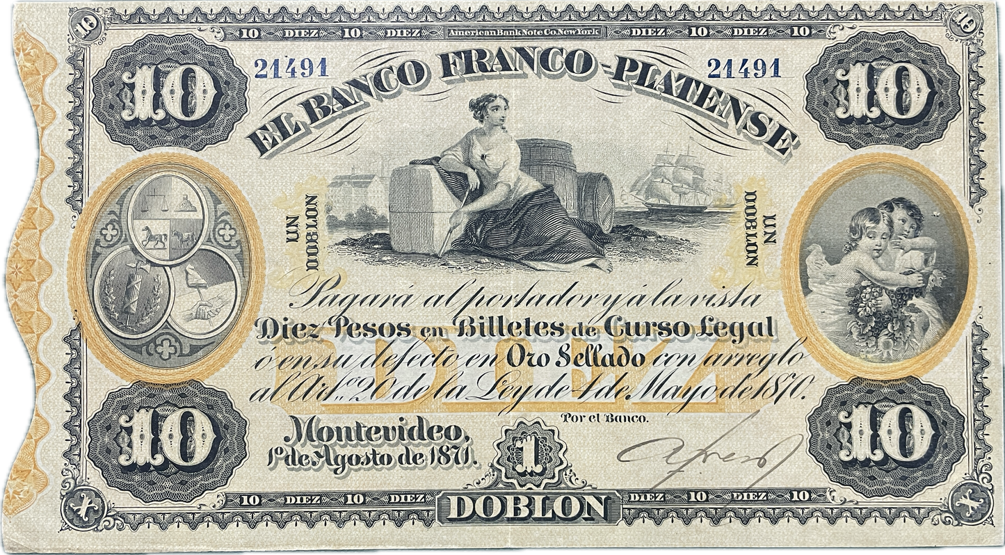 Uruguay - 1871 - 10 Pesos, Banco Franco-Platense