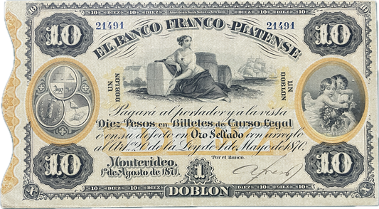 Uruguay - 1871 - 10 Pesos, Banco Franco-Platense