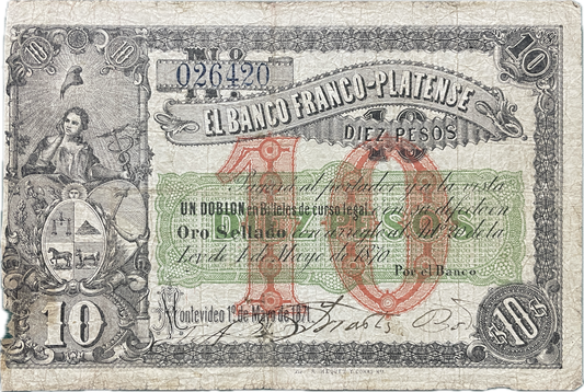Uruguay - 1871 - 10 Pesos, El Banco Franco-Platense