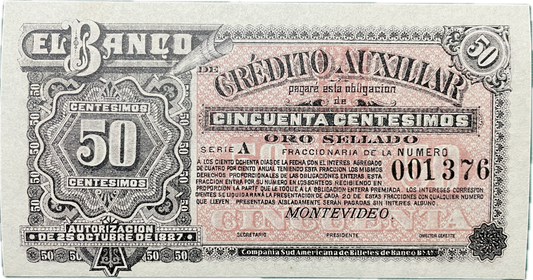 Uruguay - 1887 - 50 Centésimos, Banco de Crédito Auxiliar