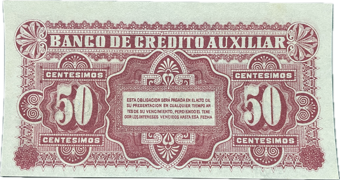 Uruguay - 1887 - 50 Centésimos, Banco de Crédito Auxiliar