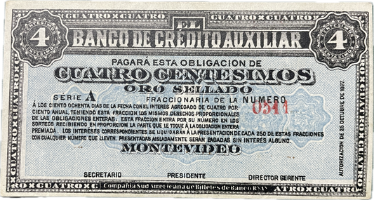 Uruguay - 1887 - 4 Centésimos - Banco de Crédito Auxiliar
