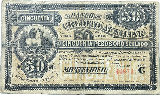 Uruguay - 1887 - 50 Pesos, Banco de Crédito Auxiliar