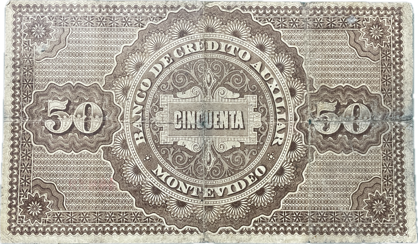 Uruguay - 1887 - 50 Pesos, Banco de Crédito Auxiliar