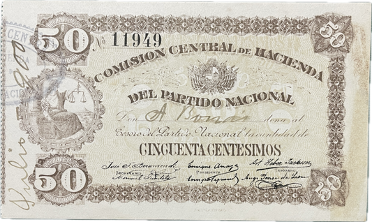 Uruguay - 1907 - 50 Centésimos - Comisión Central de Hacienda del Partido Nacional