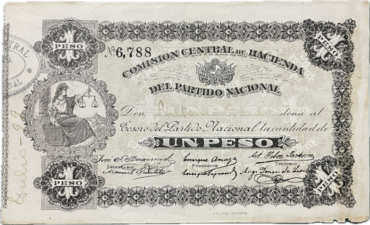 Uruguay - 1907 - 1 Peso, Comisión Central de Hacienda del Partido Nacional
