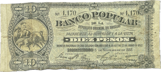 Uruguay - 1888 - 10 Pesos - Banco Popular