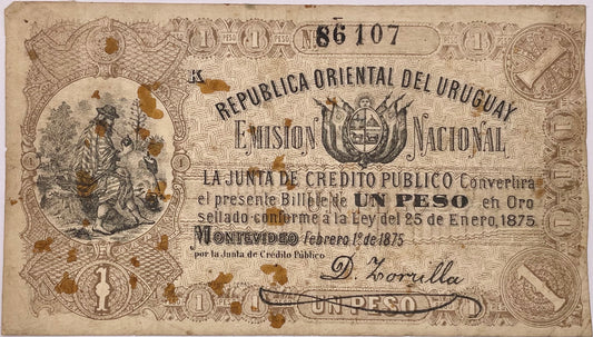 Uruguay - 1875 - 1 Peso - Junta de Crédito Público