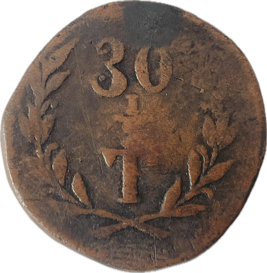India Portuguesa - 1834 - 30 Reis, 1/2 Tanga