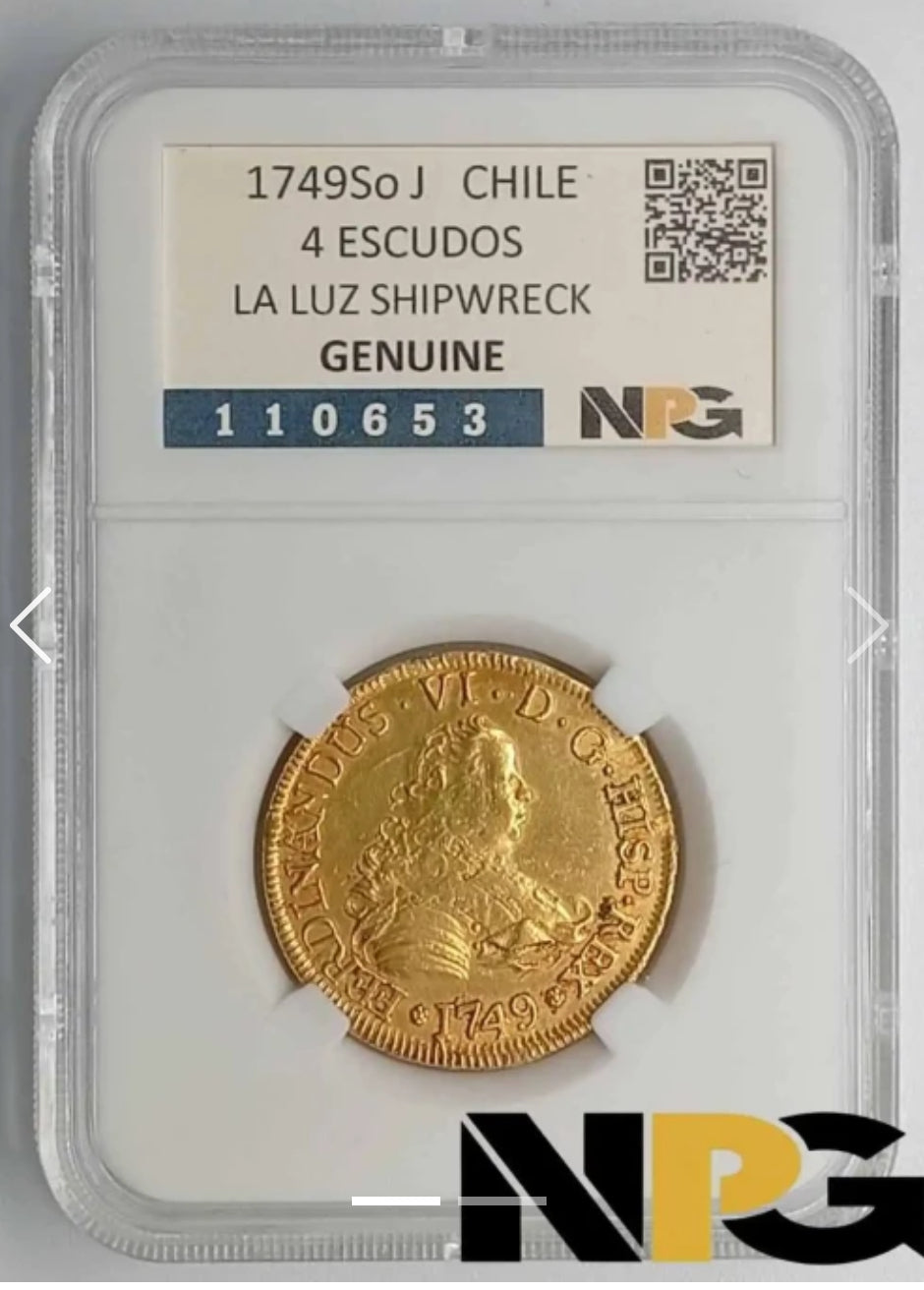 España Colonial - 1749 - Chile - 4 Escudos - Naufragio Nuestra señora de la Luz