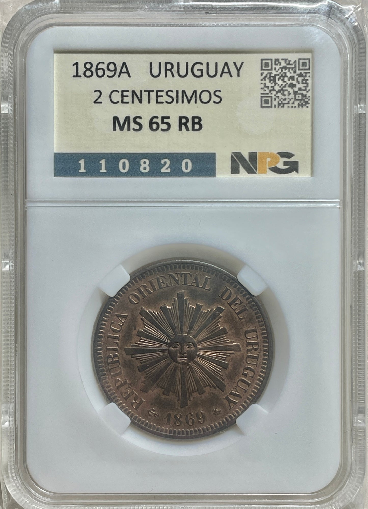 Uruguay - 1869A - 2 Centésimos - MS 65