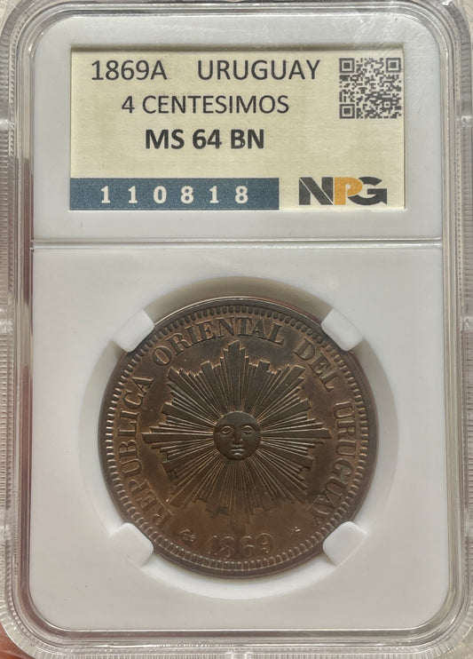 Uruguay - 1869A - 4 Centésimos - MS 64