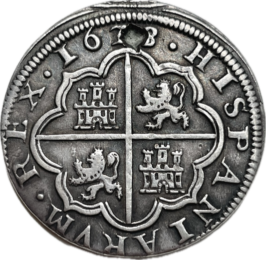 España - 1628 - 4 Reales - Intento de Perforación