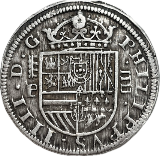 España - 1628 - 4 Reales - Intento de Perforación